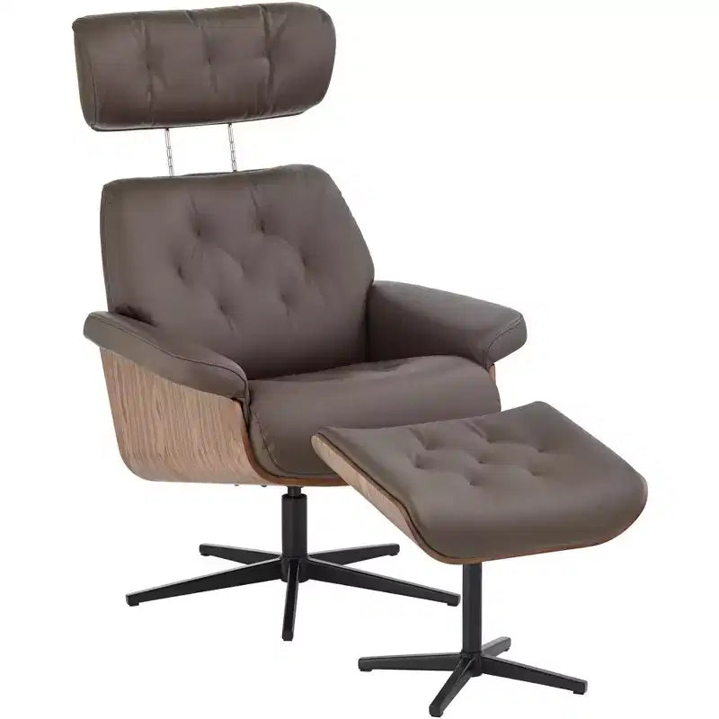 Poltrona reclinabile girevole in similpelle trapuntata Melia Chocolate BenchMaster con poggiapiedi inclinato