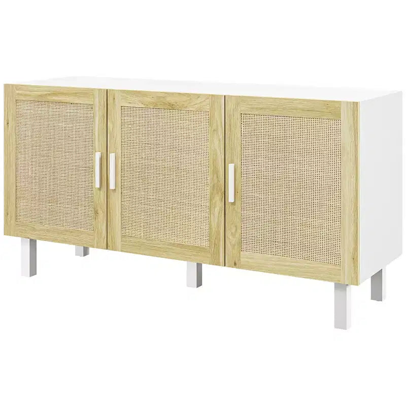 HOMCOM Credenza Buffet, Mobile da Cucina e Mobile Bar con 3 Ante in Rattan e Ripiani Regolabili