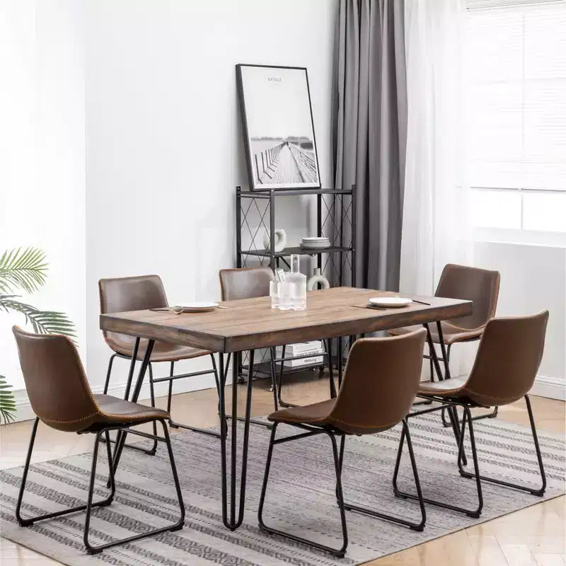 Roundhill Furniture Aryven Industrial 7-Piece Dining Set, Antique Brown