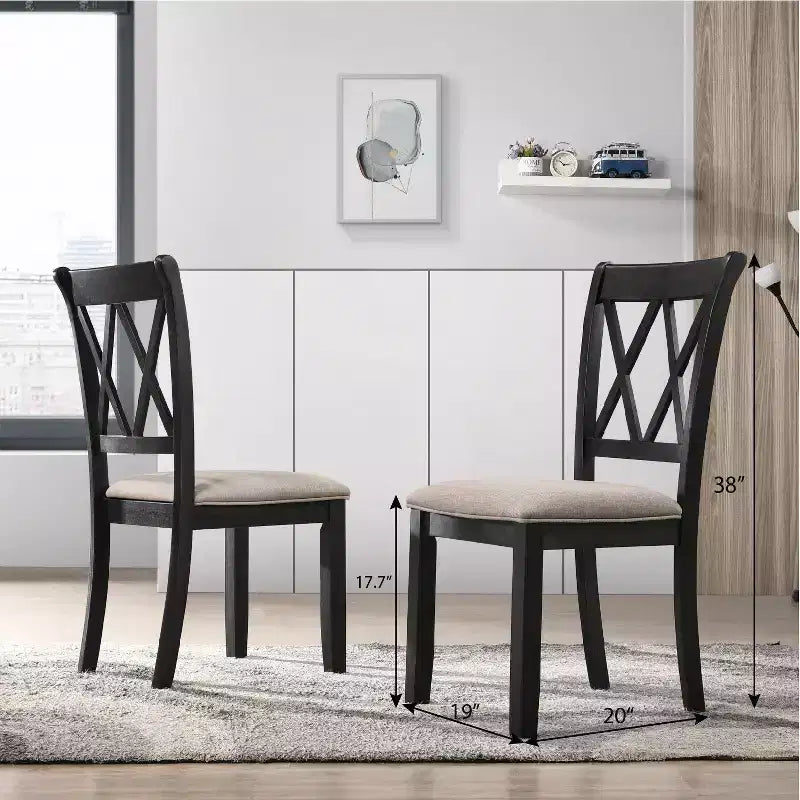 Roundhill Furniture Arroyo Set da pranzo, tavolo da pranzo a forcina con 4 sedie con schienale a croce, nero intenso, 5 pezzi