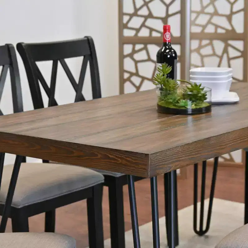 Roundhill Furniture Arroyo Set da pranzo, tavolo da pranzo a forcina con 4 sedie con schienale a croce, nero intenso, 5 pezzi