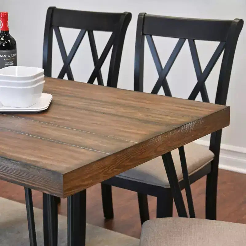 Roundhill Furniture Arroyo Set da pranzo, tavolo da pranzo a forcina con 4 sedie con schienale a croce, nero intenso, 5 pezzi