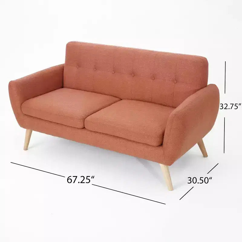 Divano GDFStudio Sheena Mid-Century Modern a 2 posti, imbottito e capitonné, 67,25 pollici