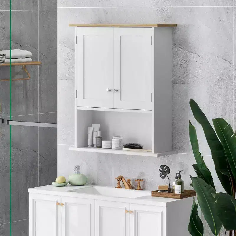 HOMCOM Mobiletto da Bagno da Parete Sopra il Water, Mobiletto da Bagno Moderno a Muro con 2 Ante, Ripiano Regolabile, Bianco