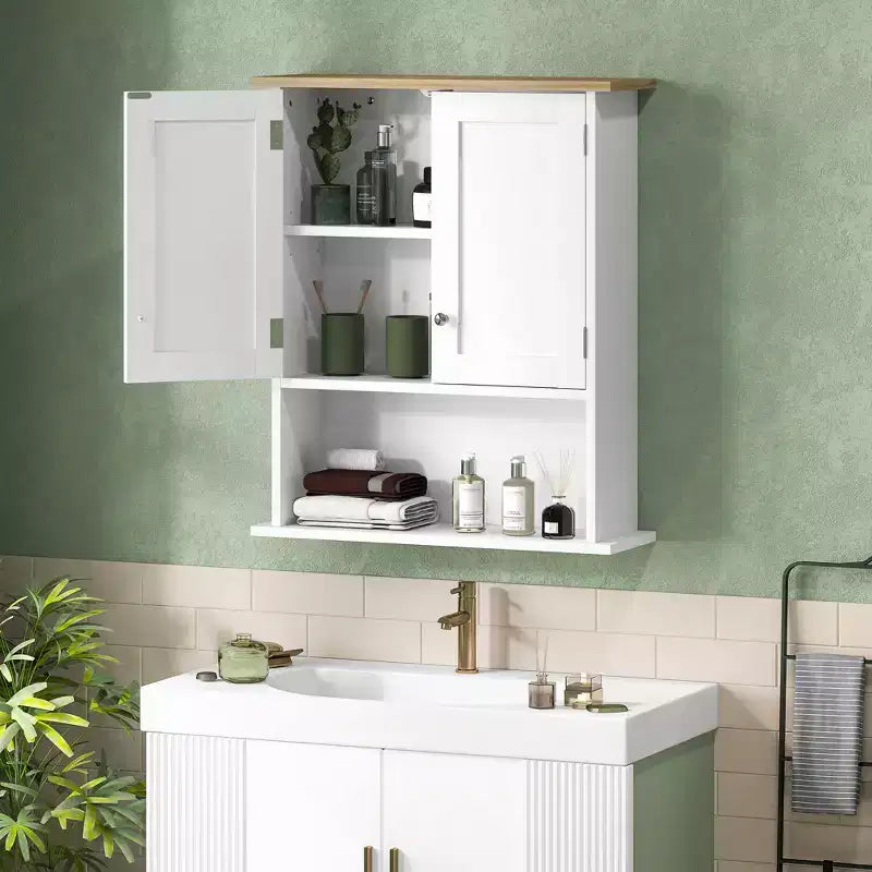 HOMCOM Mobiletto da Bagno da Parete Sopra il Water, Mobiletto da Bagno Moderno a Muro con 2 Ante, Ripiano Regolabile, Bianco