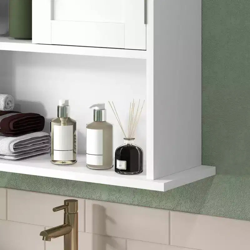 HOMCOM Mobiletto da Bagno da Parete Sopra il Water, Mobiletto da Bagno Moderno a Muro con 2 Ante, Ripiano Regolabile, Bianco