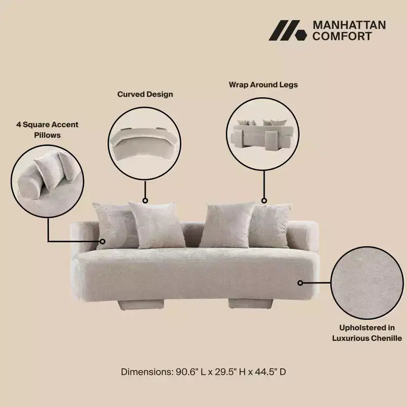 Manhattan Comfort Set Divano Verandah Chenille Imbottito 2 pz da 112" e Divano da 90.6"
