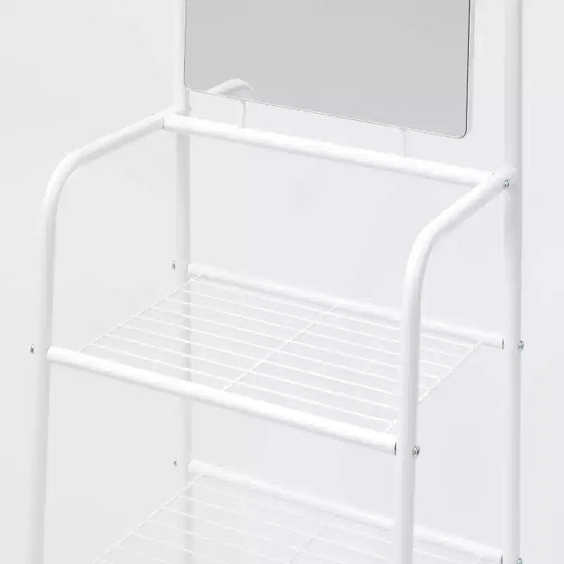 Stand appendiabiti in metallo con specchio e ripiani - Brightroom