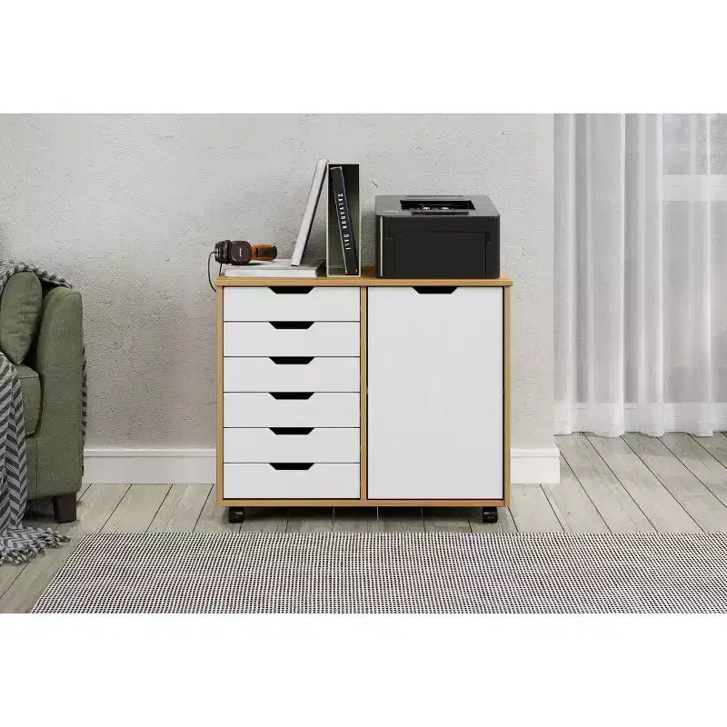 Carrello rotante Trendfurn Omnia a 1 anta e 6 cassetti