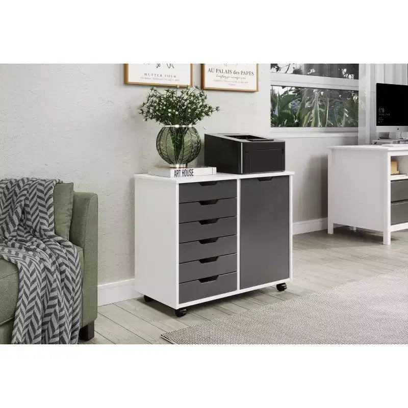 Carrello rotante Trendfurn Omnia a 1 anta e 6 cassetti