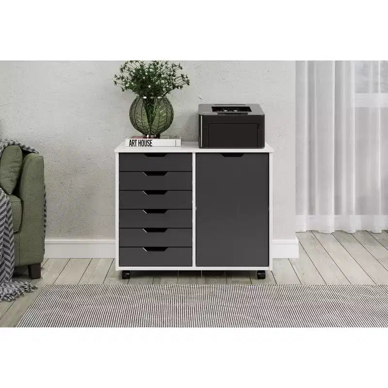 Carrello rotante Trendfurn Omnia a 1 anta e 6 cassetti