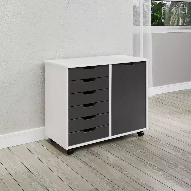 Carrello rotante Trendfurn Omnia a 1 anta e 6 cassetti