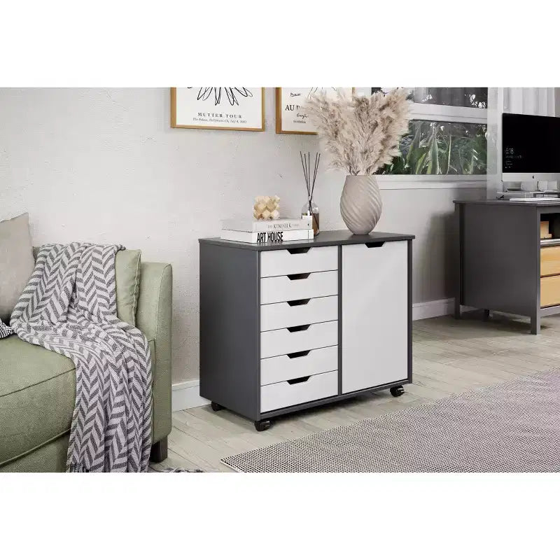 Carrello rotante Trendfurn Omnia a 1 anta e 6 cassetti