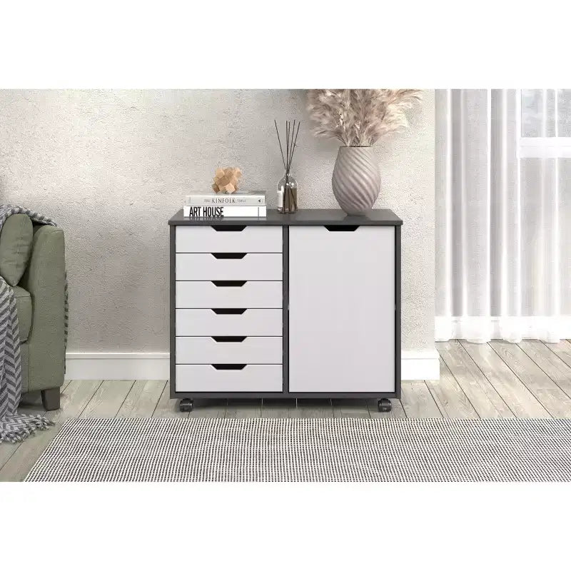 Carrello rotante Trendfurn Omnia a 1 anta e 6 cassetti
