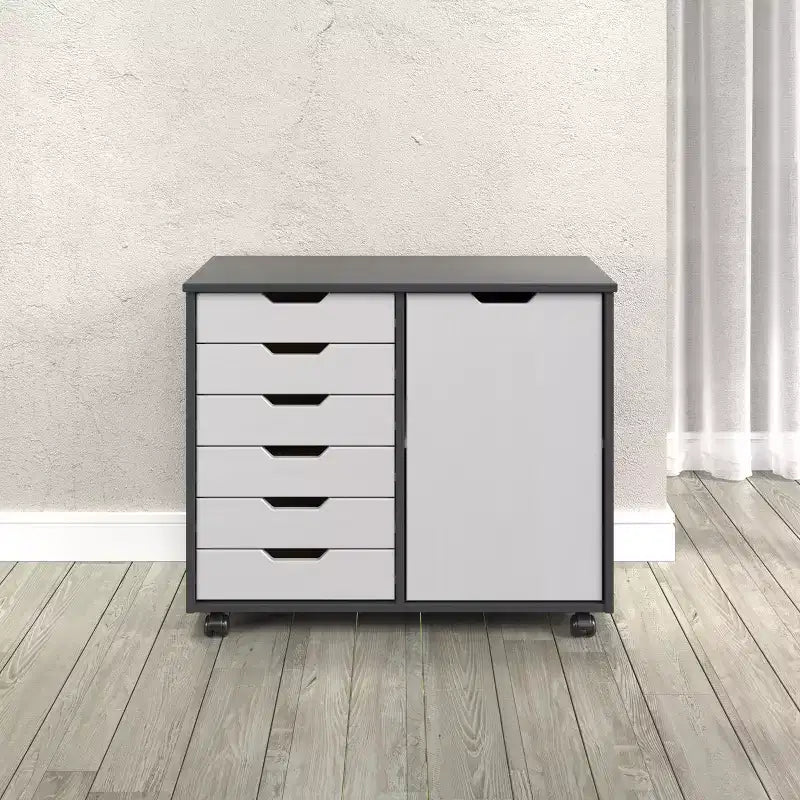 Carrello rotante Trendfurn Omnia a 1 anta e 6 cassetti